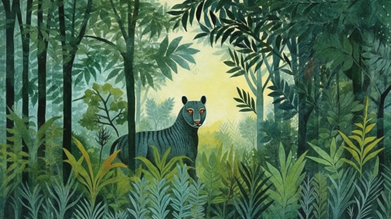 绿色林间豹子植物插画背景壁纸,插画/手绘图,插画/手绘图库,插画/手绘图下载,插画/手绘